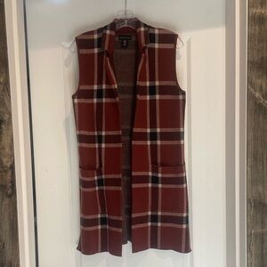 Adrienne Vittadini Sleeveless Plaid Cardigan - Rust , cream, black